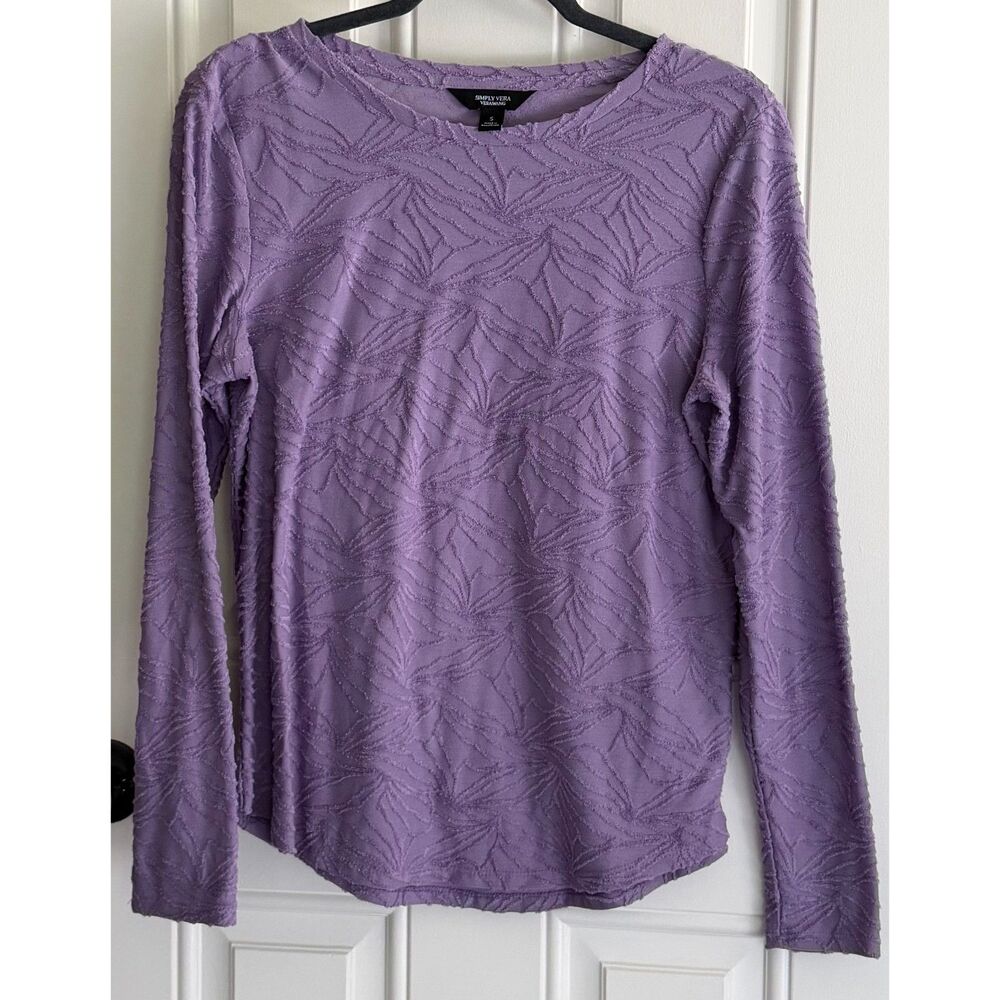 Simply Vera Women's Purple Textures Long Sleeve Top size S